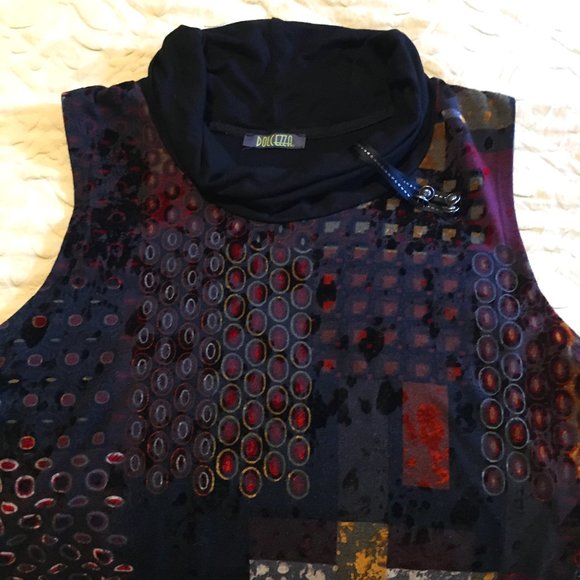 Dolcezza Velvet Burnout Graphic Patchwork Colourblock Dress - Picture 7 of 11